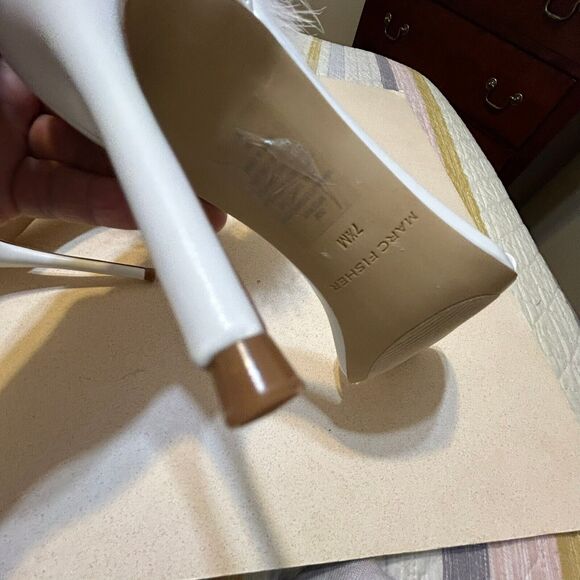 Marc Fisher Genivy Feather Cuff Sandals 7.5M Open Toe Stiletto Heels Zip Sexy - Picture 4 of 10
